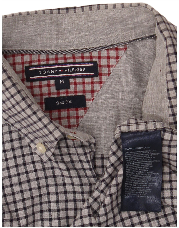 Tommy Hilfiger Mens Slim Fit Shirt Medium Grey Gingham Cotton
