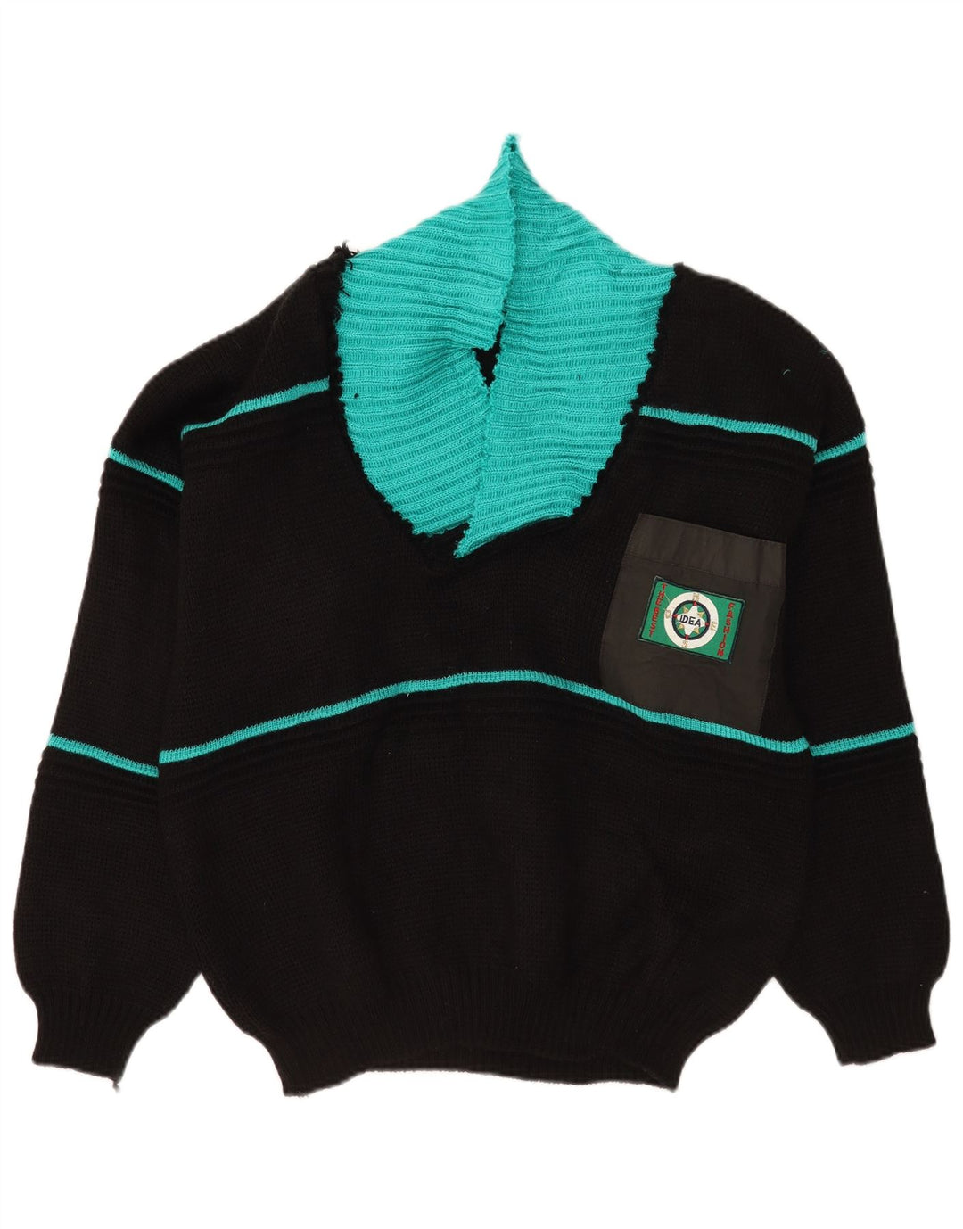 Idea Mens Shawl Neck Jumper Sweater  Large Black Colourblock