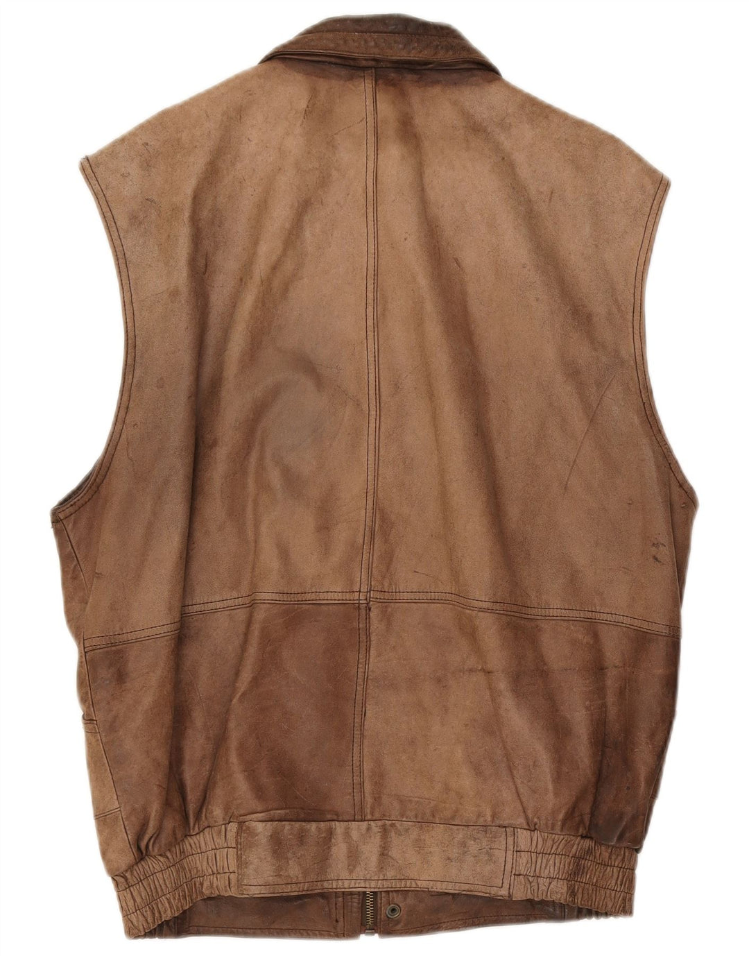 Vintage Mens Leather Gilet IT 50 Large Brown Leather