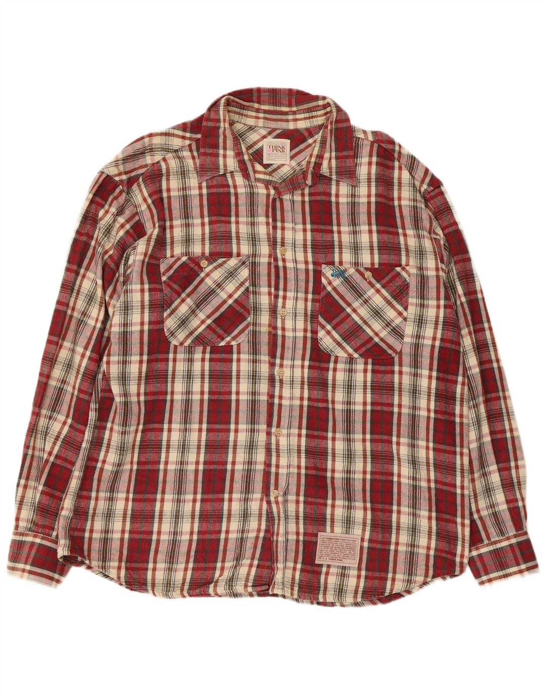 Think Pink Mens Checked  Flannel Shirt XL Burgundy Check