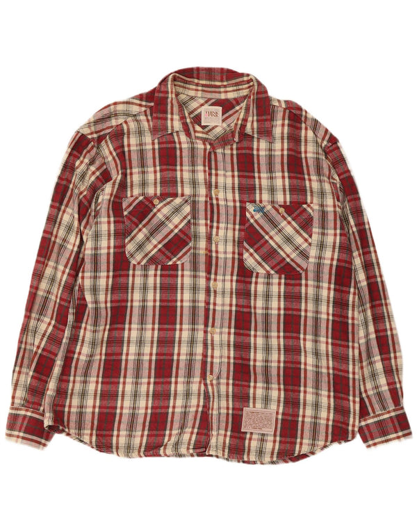 Think Pink Mens Checked  Flannel Shirt XL Burgundy Check