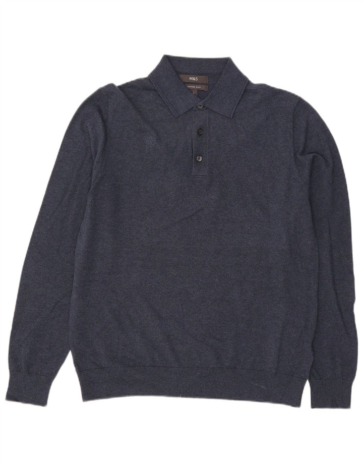 Marks & Spencer Mens Polo Neck Jumper Sweater Medium Navy Blue Cotton