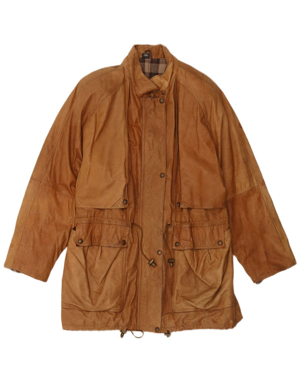 VINTAGE Womens Leather Coat UK 16 Large Beige Leather