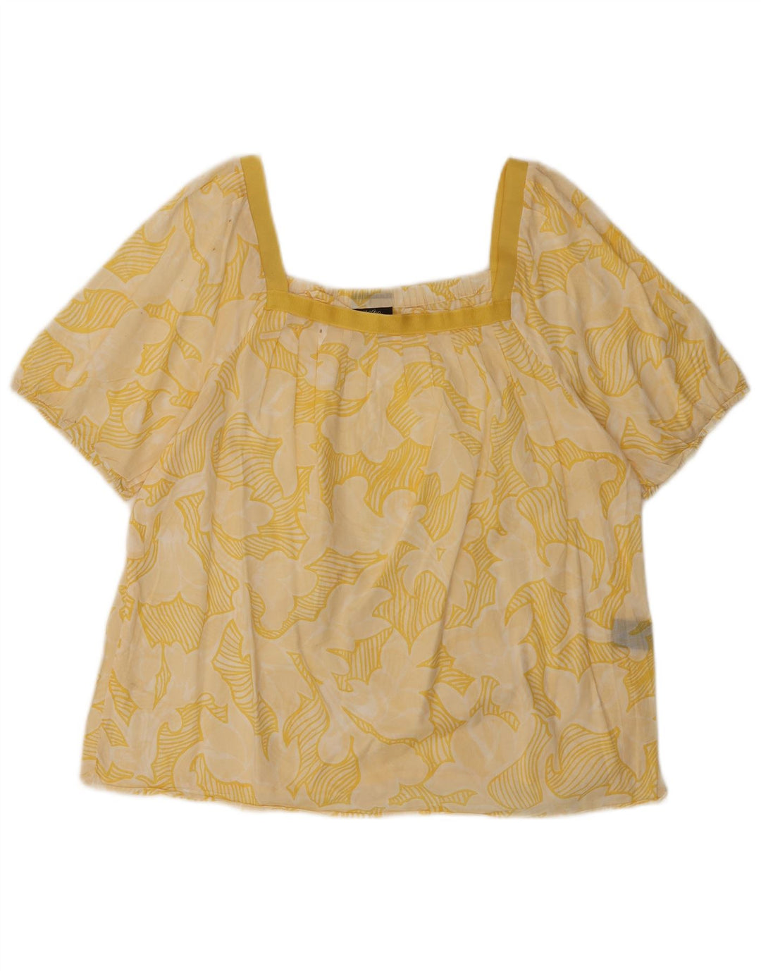 MOSSIMO Womens Crop Blouse Top UK 16 Large Yellow Floral Cotton