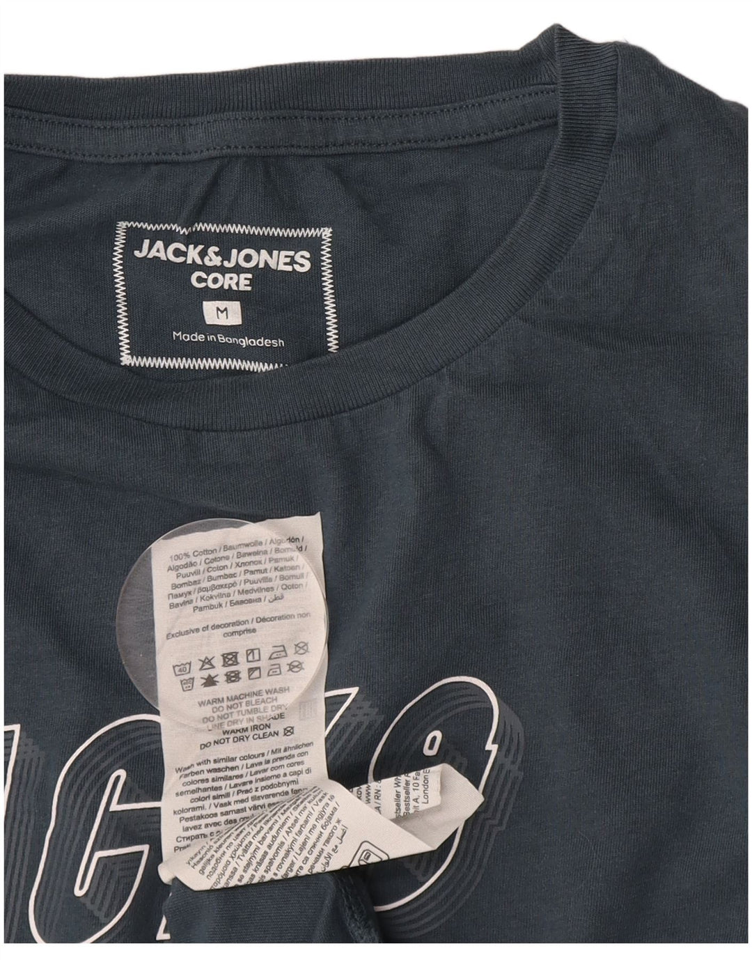 JACK & JONES Mens Graphic T-Shirt Top Medium Navy Blue Cotton