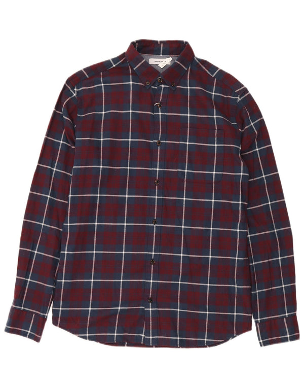 JACK & JONES Mens Flannel Shirt Medium Burgundy Check Cotton