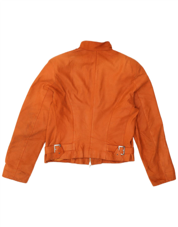 Vintage Womens Crop Leather Jacket IT 44 Medium Orange Leather