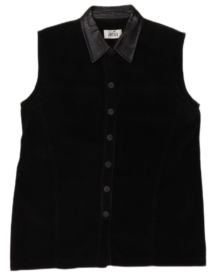 ARIA Womens Sleeveless Corduroy Shirt Blouse UK 12 Medium Black Tencel