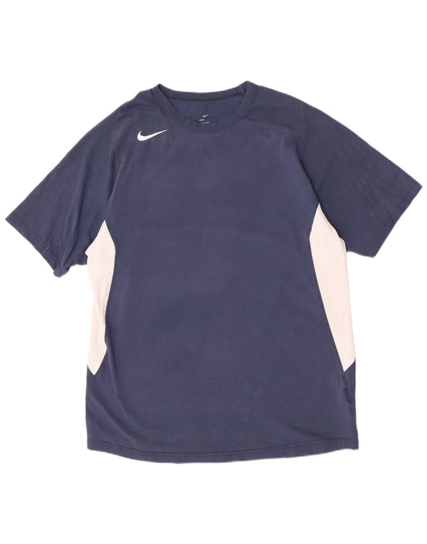 Nike Mens T-Shirt Top UK 42/44 Large Navy Blue Colourblock Cotton