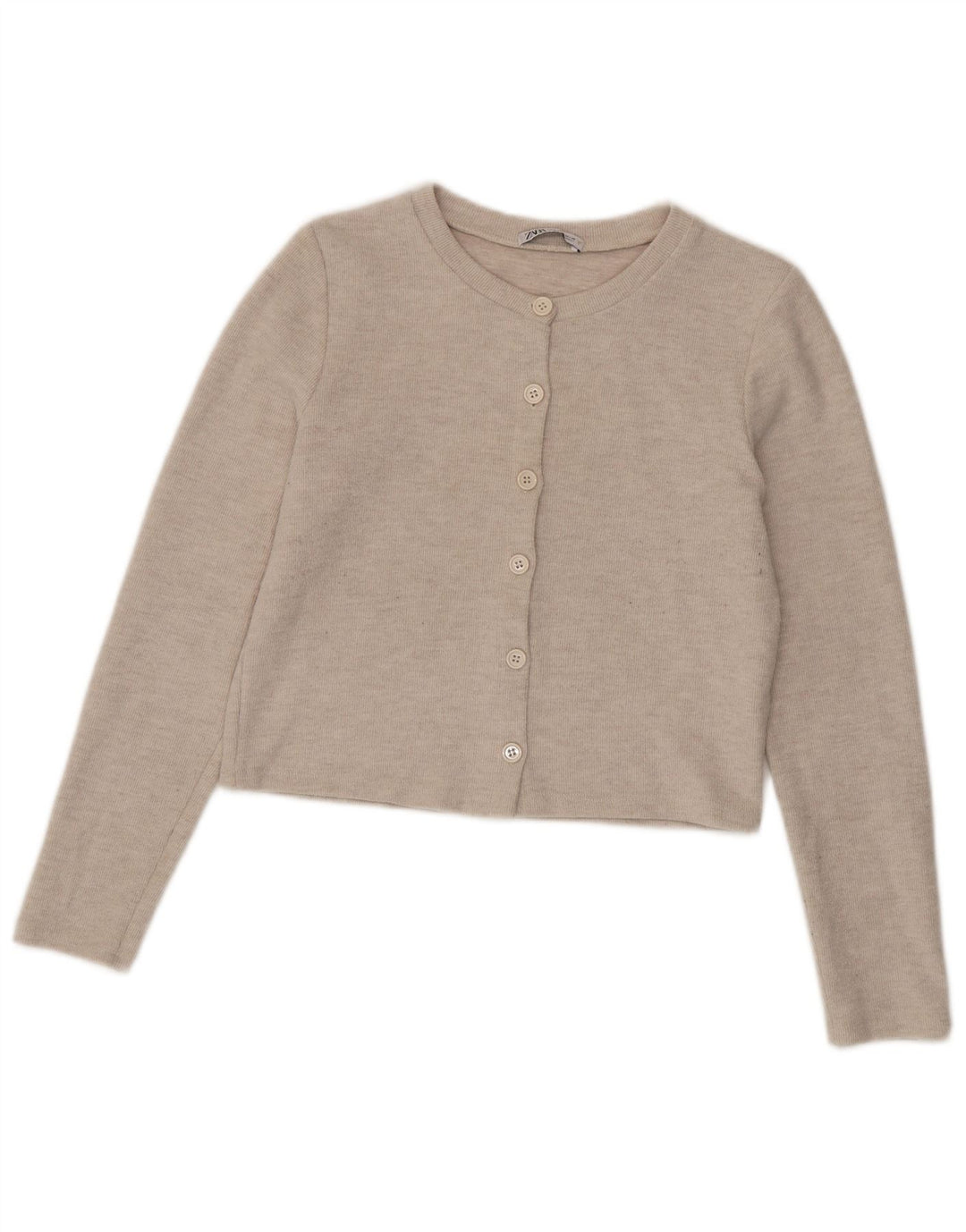 Zara Womens Crop Cardigan Sweater UK 12 Medium Beige Polyester