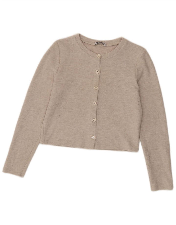 Zara Womens Crop Cardigan Sweater UK 12 Medium Beige Polyester