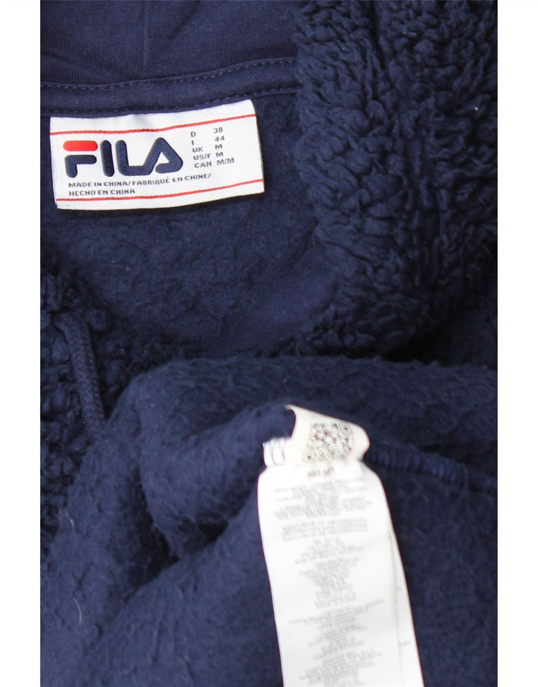 FILA Womens Graphic Fleece Hoodie Jumper UK 14 Medium Navy Blue Polyester