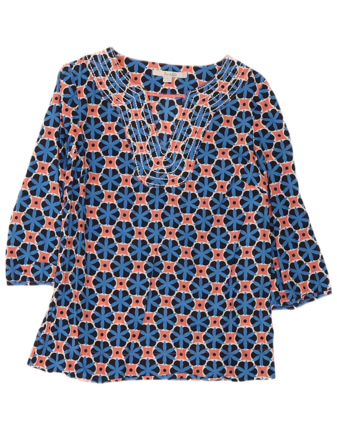 Boden Womens 3/4 Sleeve Tunic Top UK 12 Medium Multicoloured Geometric