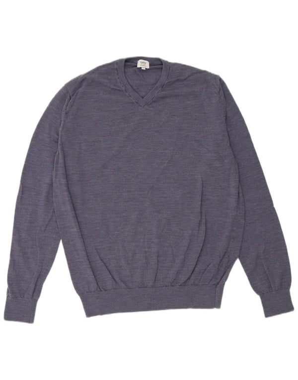 Celio Mens V-Neck Jumper Sweater XL Blue Flecked Merino Wool