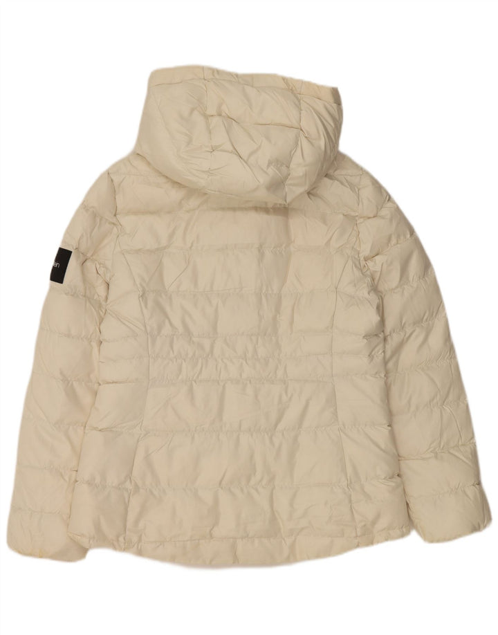 CALVIN KLEIN Womens Hooded Padded Jacket UK 14 Medium Off White Polyester