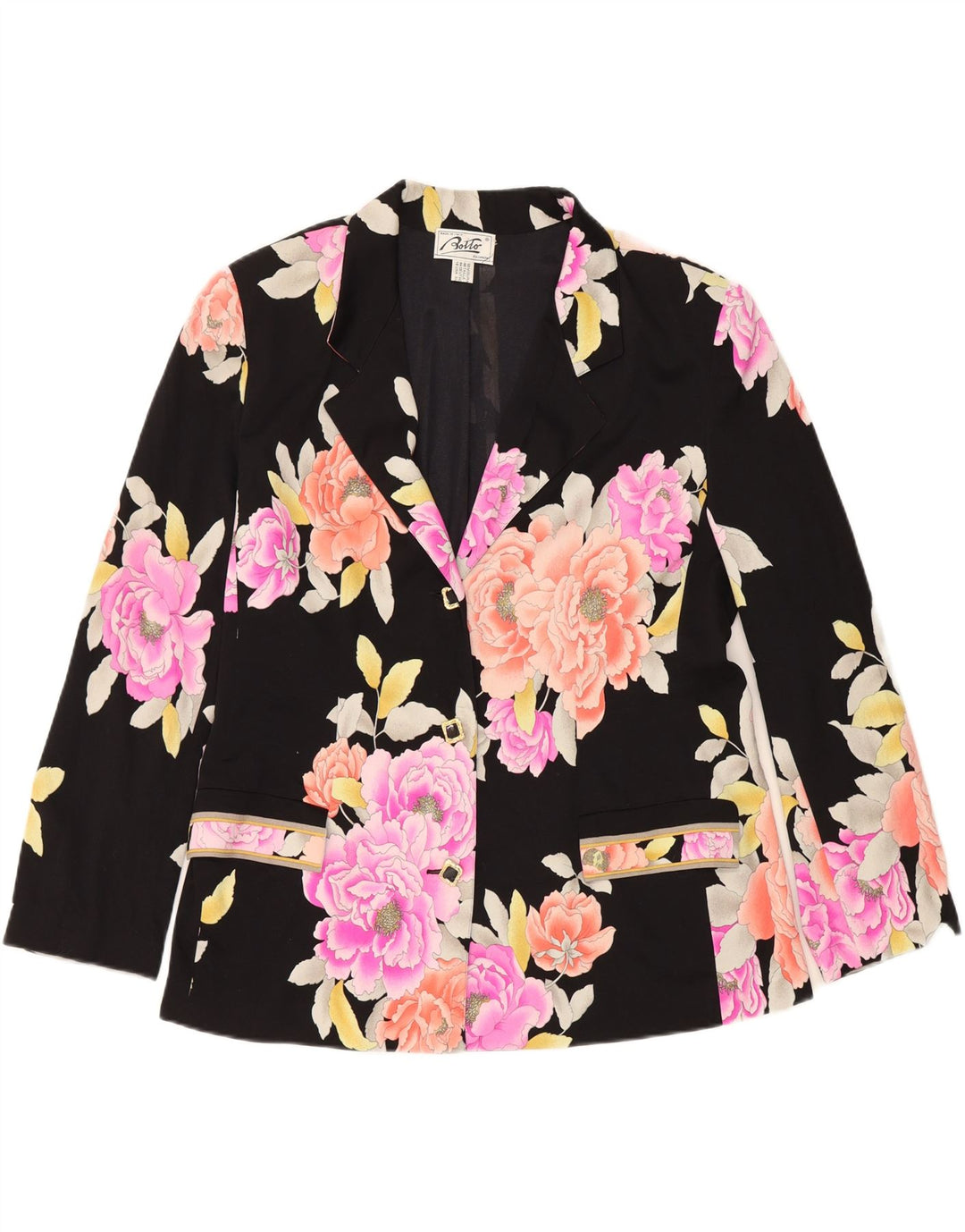 VINTAGE Womens 3 Button Blazer Jacket IT 50 XL Black Floral Polyamide Vintage Vintage and Second-Hand Vintage from Messina Hembry 