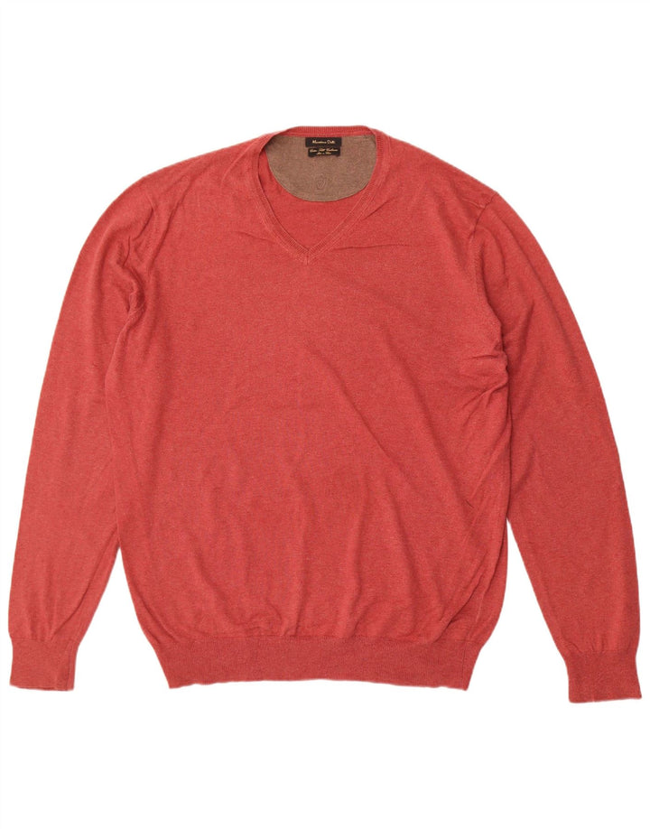 Massimo Dutti Mens V-Neck Jumper Sweater XL Red Cotton