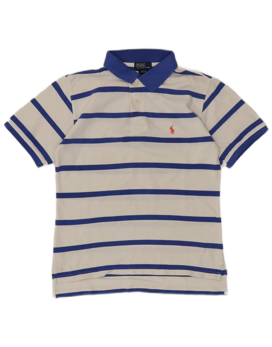 POLO RALPH LAUREN Boys Polo Shirt 8-9 Years Small White Striped Cotton