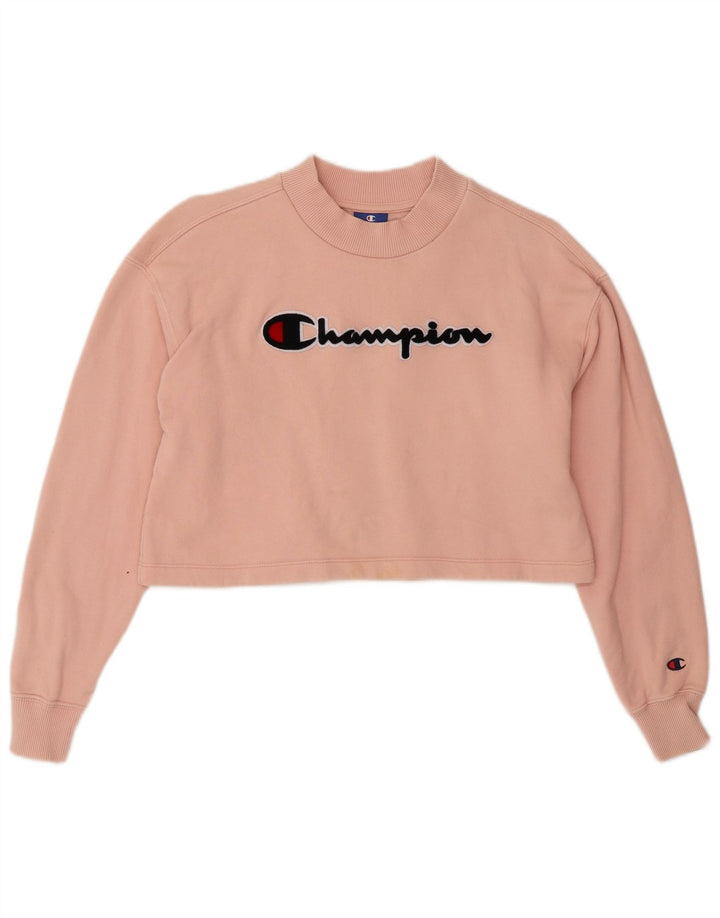 CHAMPION Womens Crop Graphic Sweatshirt Jumper UK 10 Small Pink