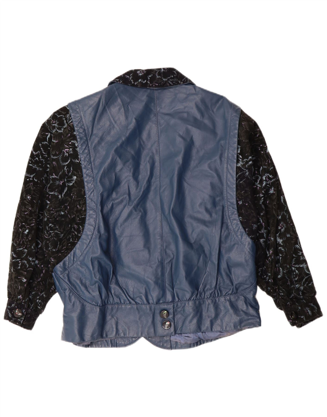 Vintage Womens Leather Jacket UK 14 Large Blue Floral Retro