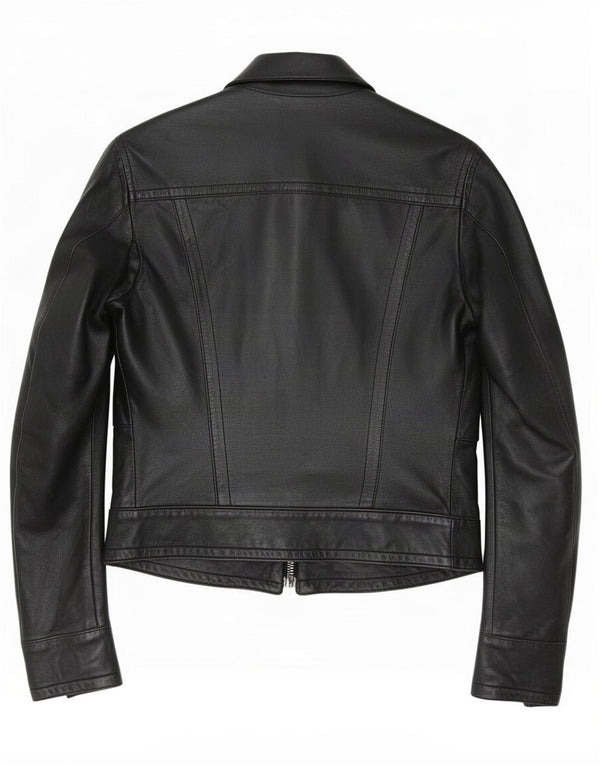 Calvin Klein Jeans Womens Crop Leather Jacket UK 10 Small Black