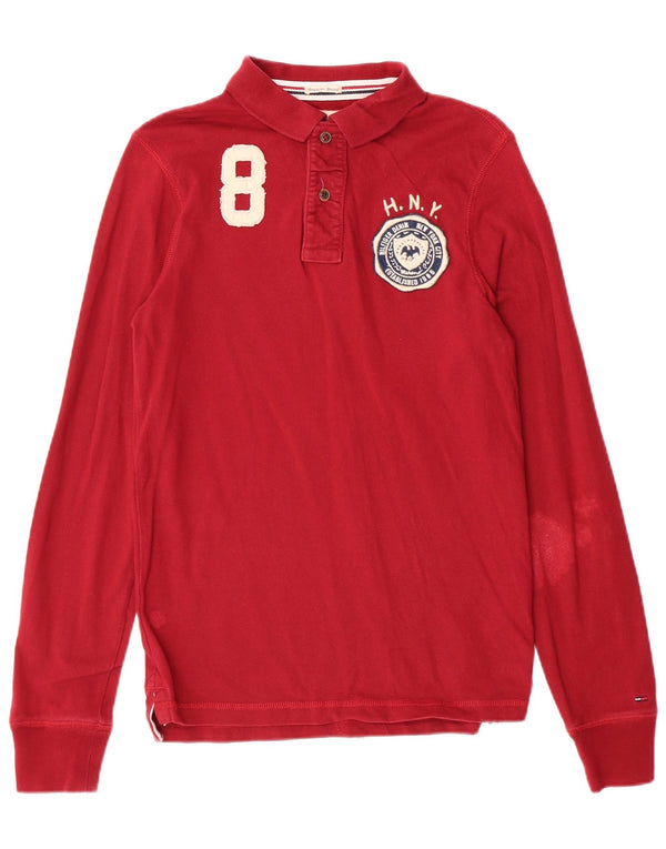 Tommy Hilfiger Mens Graphic Rugby Polo Shirt Small Burgundy Cotton