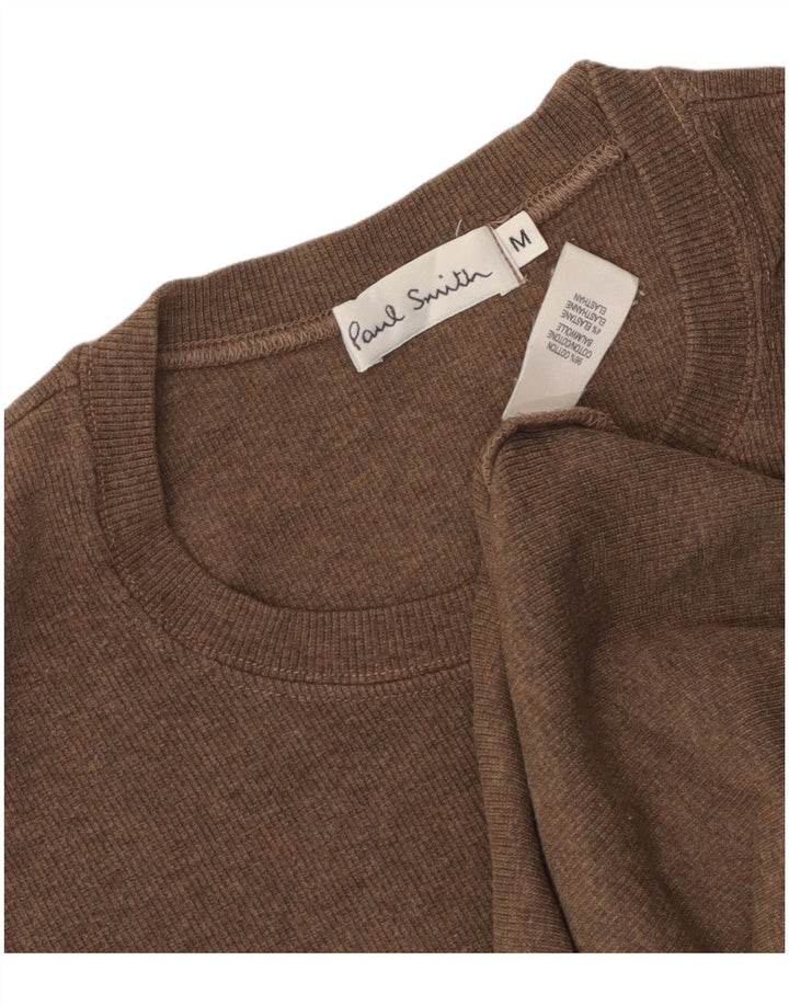 PAUL SMITH Womens T-Shirt Top UK 14 Medium Brown Cotton