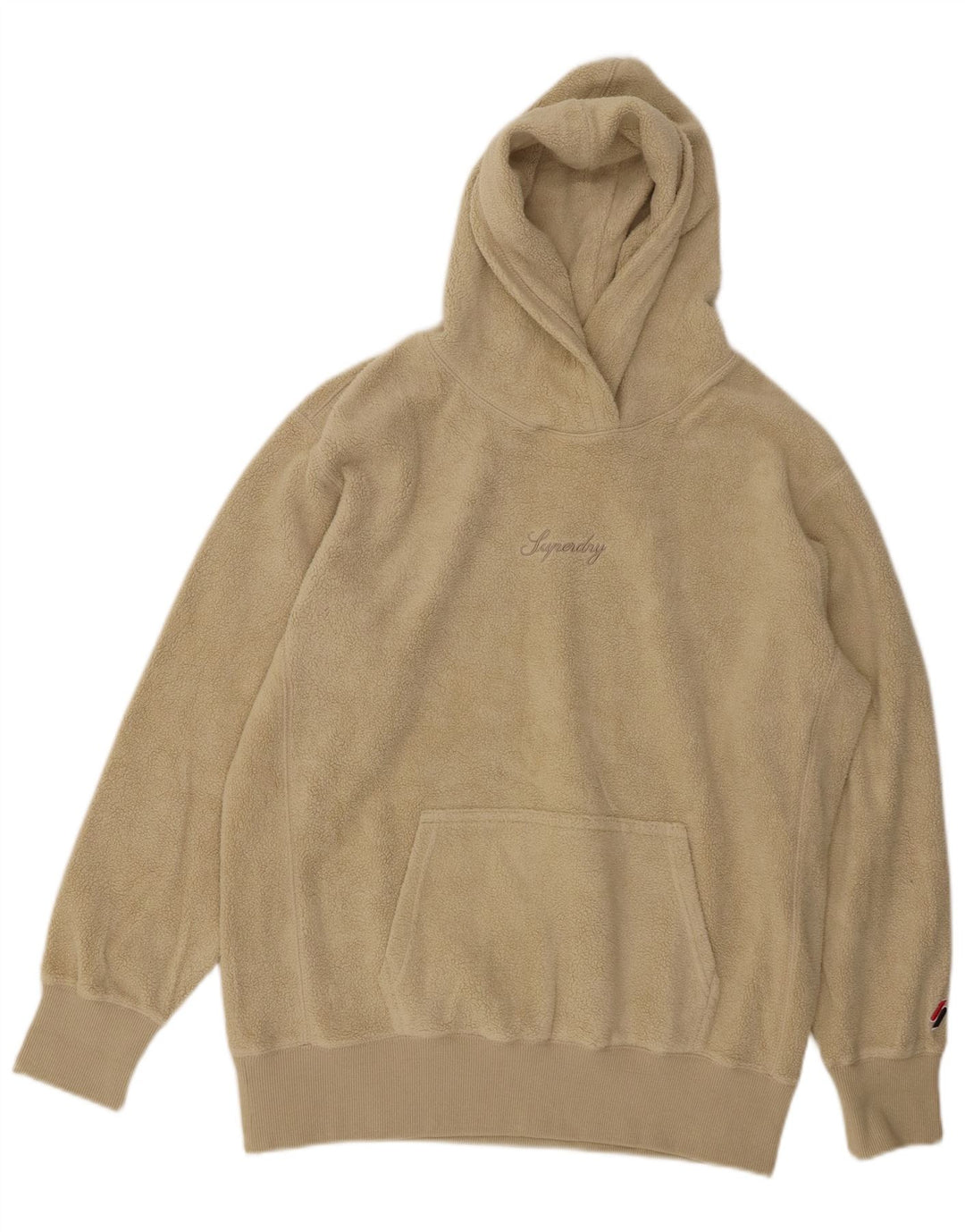 SUPERDRY Womens Oversized Hooded Fleece Jumper UK 6 XS Beige Polyester