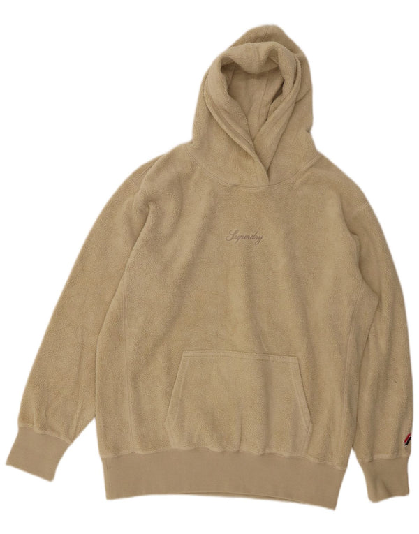 SUPERDRY Womens Oversized Hooded Fleece Jumper UK 6 XS Beige Polyester