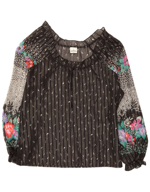 Vintage Womens Long Sleeve See Through Blouse Top EU 42 Large Black Floral
