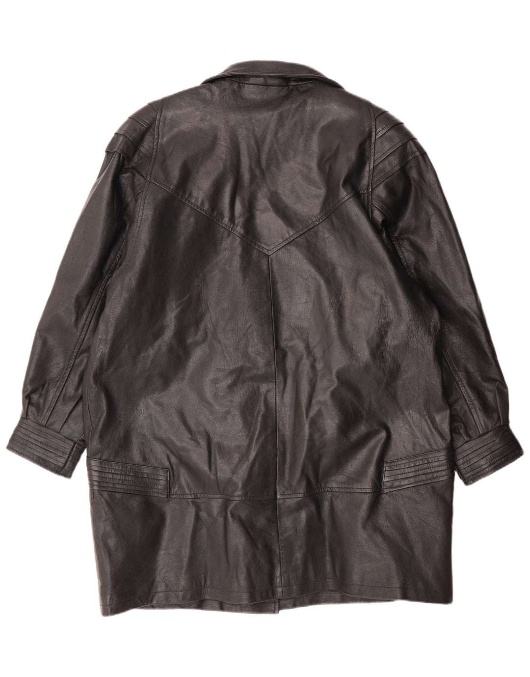 VINTAGE Womens Leather Coat UK 18 XL  Black Leather