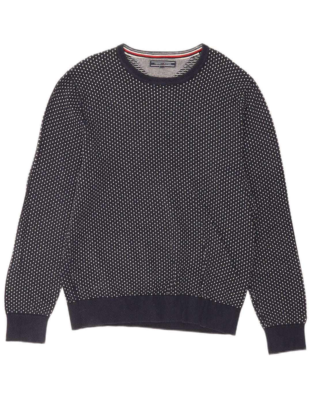 Tommy Hilfiger Mens Crew Neck Jumper Sweater Medium Navy Blue Spotted