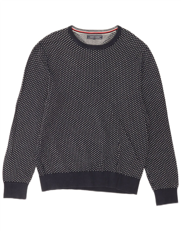 Tommy Hilfiger Mens Crew Neck Jumper Sweater Medium Navy Blue Spotted