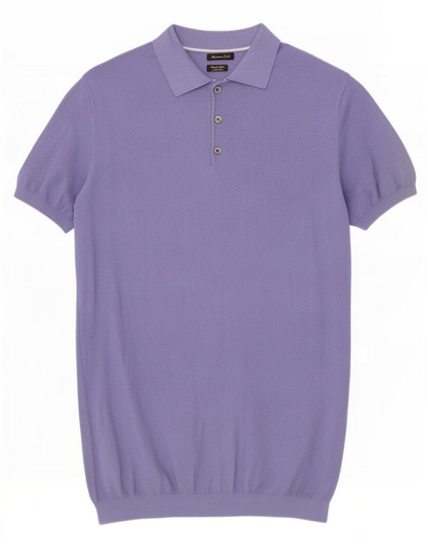 Massimo Dutti Mens Short Sleeve Polo Shirt Medium Purple Cotton