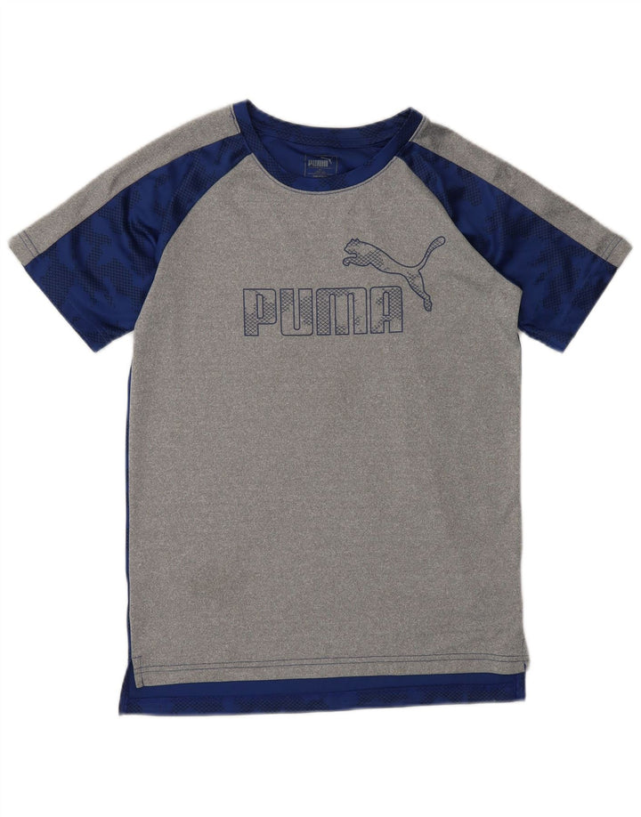 PUMA Boys Graphic T-Shirt Top 14-15 Years Large Grey Colourblock Polyester