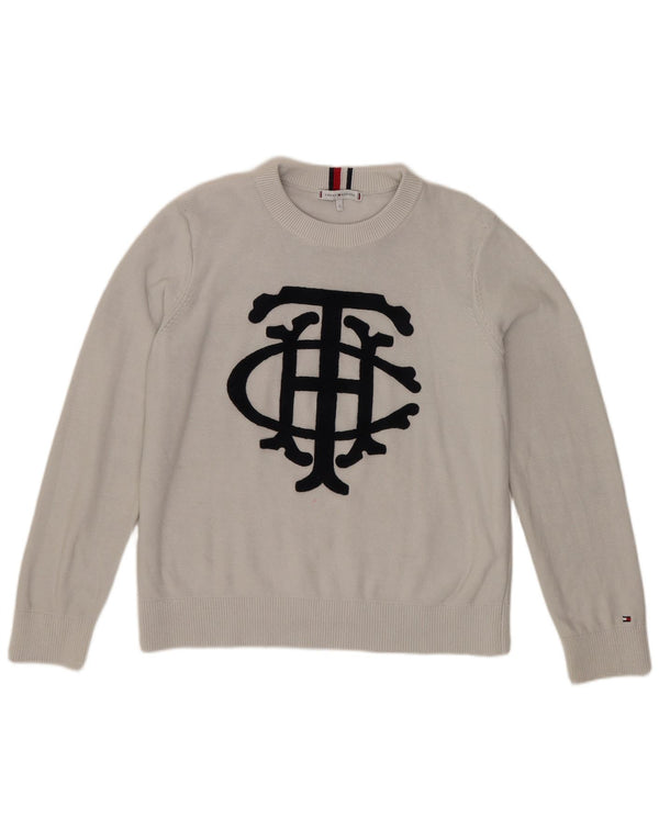 Tommy Hilfiger Womens Graphic Crew Neck Jumper Sweater UK 16 Large White