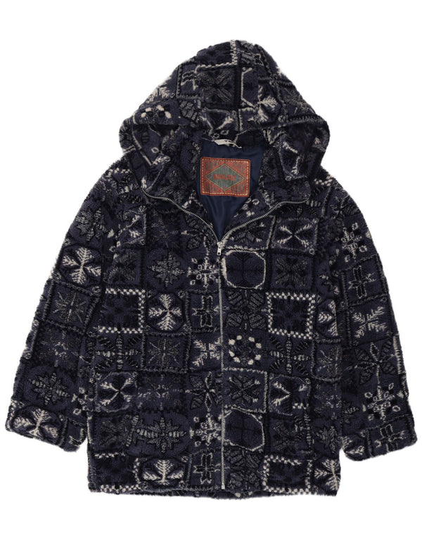 Brugi Mens Fleece Windbreaker Jacket UK 36 Small Navy Blue Geometric Winter