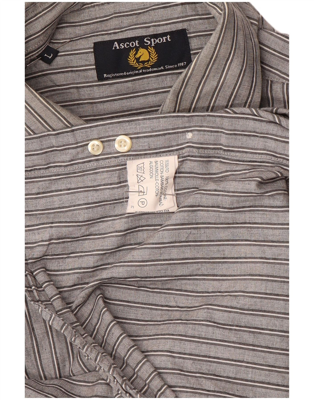 ASCOT SPORTS Mens Shirt Large Grey Striped Cotton