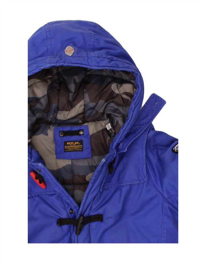REPLAY Boys Hooded Duffle Jacket 9-10 Years Blue Cotton Vintage Replay and Second-Hand Replay from Messina Hembry 