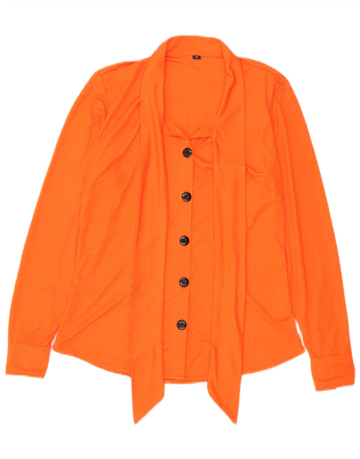 Vintage Womens Front Tie Shirt Blouse UK 14 Medium Orange