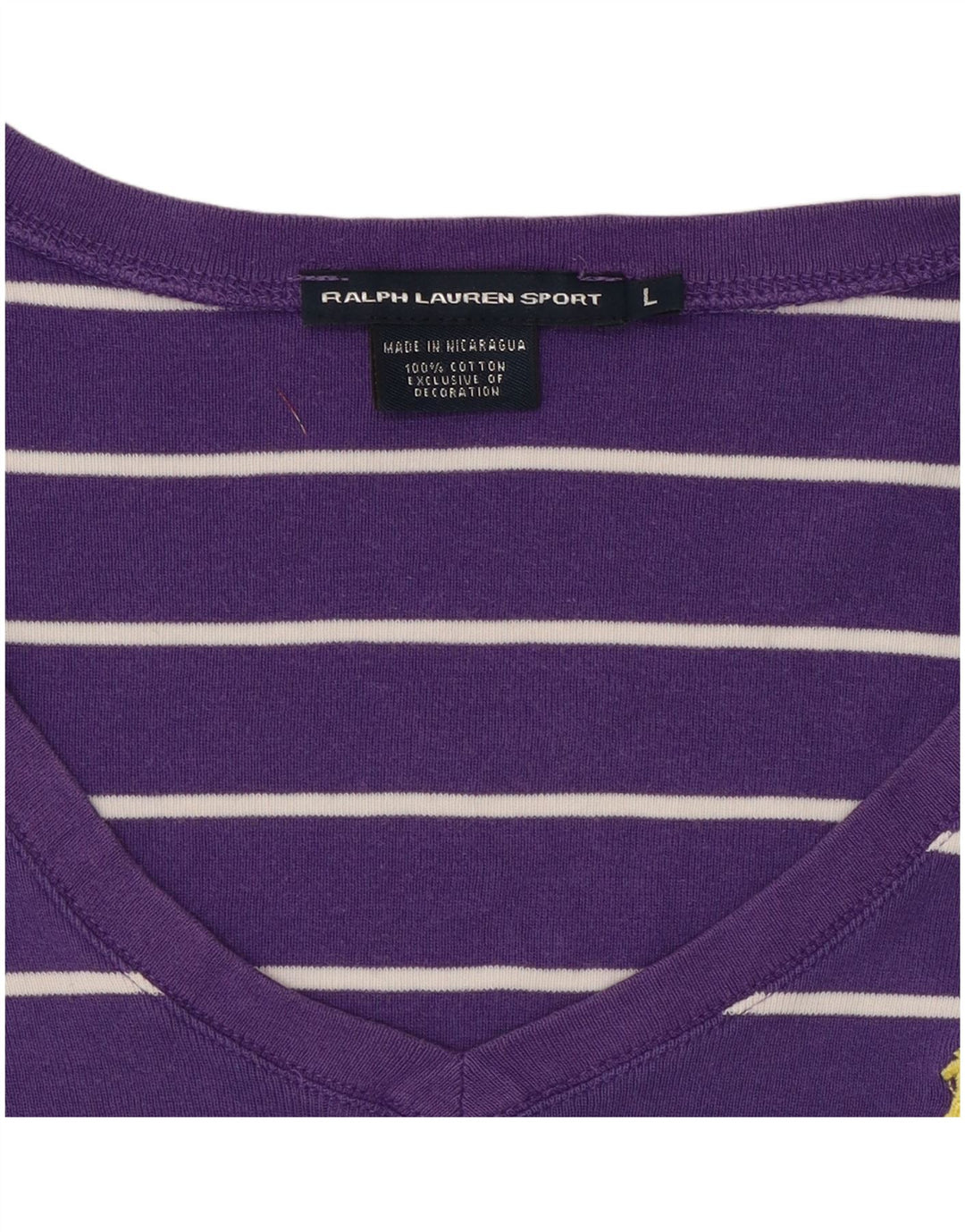 RALPH LAUREN Womens T-Shirt Top UK 14 Large Purple Striped Cotton