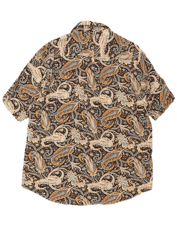 Vintage Mens Short Sleeve Shirt Large Black Paisley