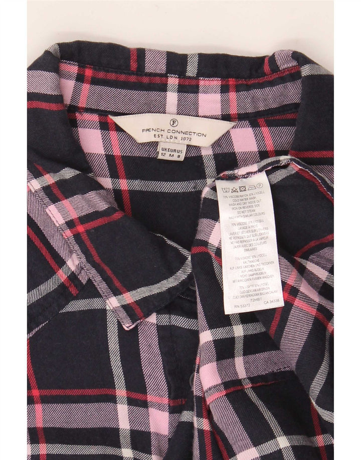 French Connection Womens Shirt UK 12 Medium Navy Blue Check Viscose