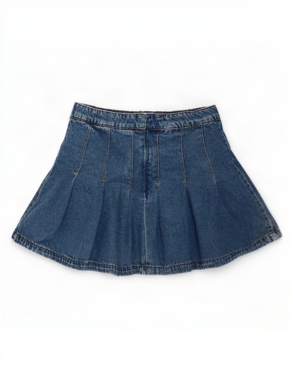 Marks & Spencer Girls Denim Pleated Skirt 10-11 Years W24 Blue Cotton