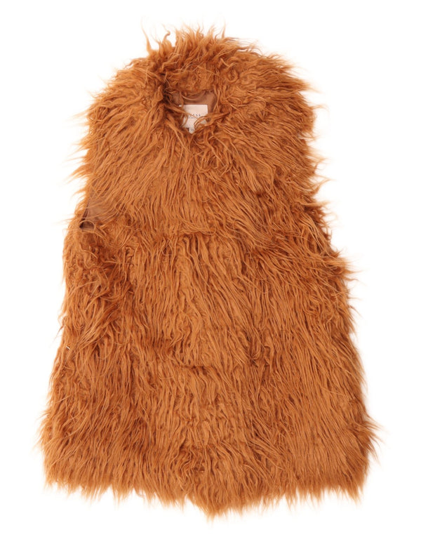 Guess Womens Faux Fur Gilet UK 6 XS Beige Acrylic