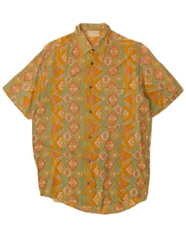 VINTAGE Mens Short Sleeve Shirt Medium Yellow Geometric Viscose