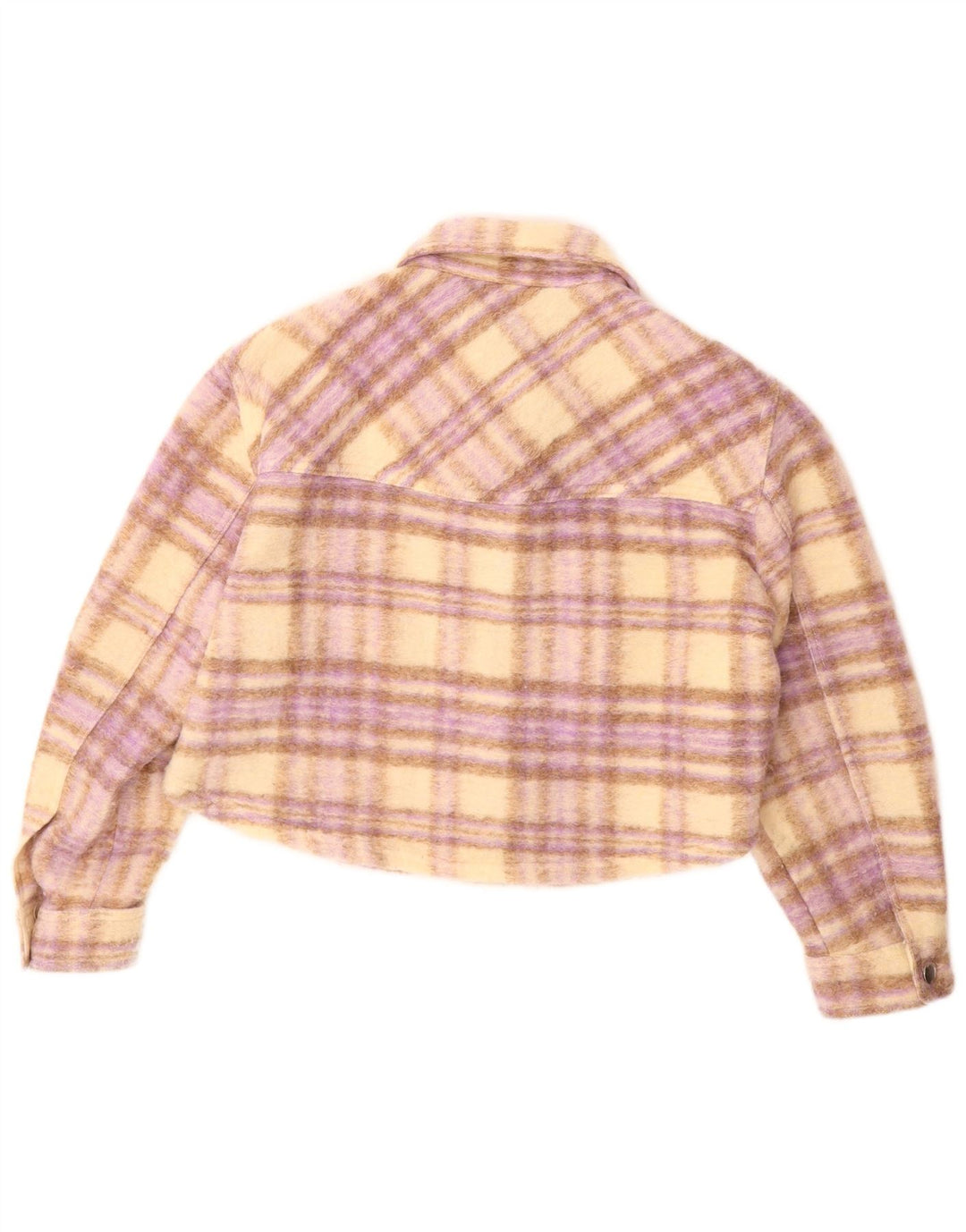 ZARA Womens Oversized Crop Bomber Jacket UK 10 Small Beige Check Polyester