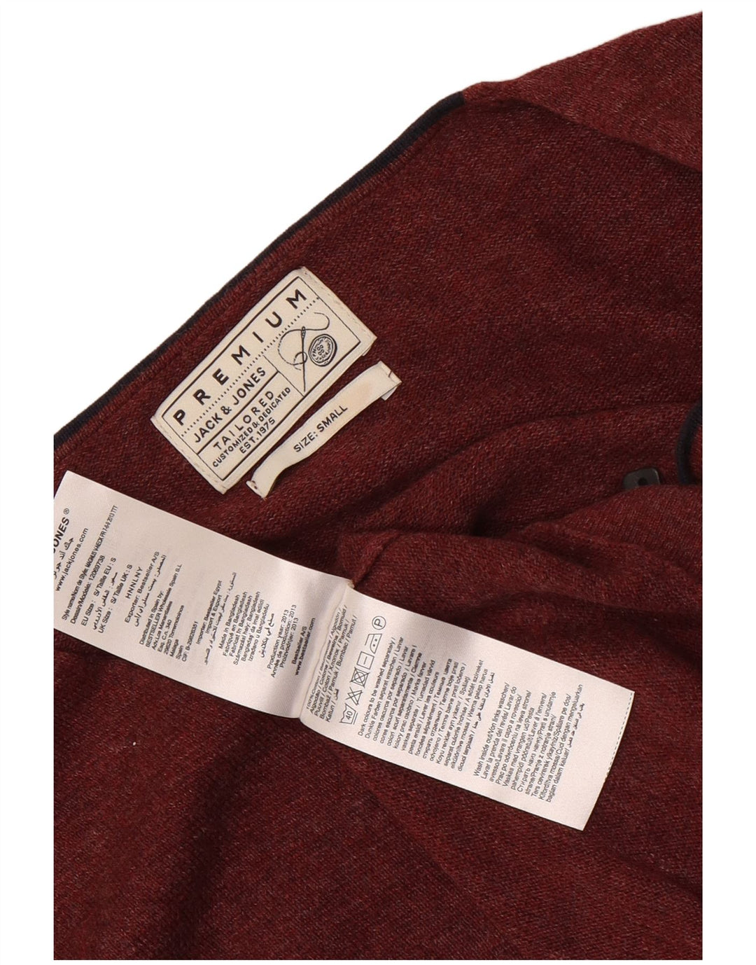 JACK & JONES Mens V-Neck Jumper Sweater Small Maroon Cotton