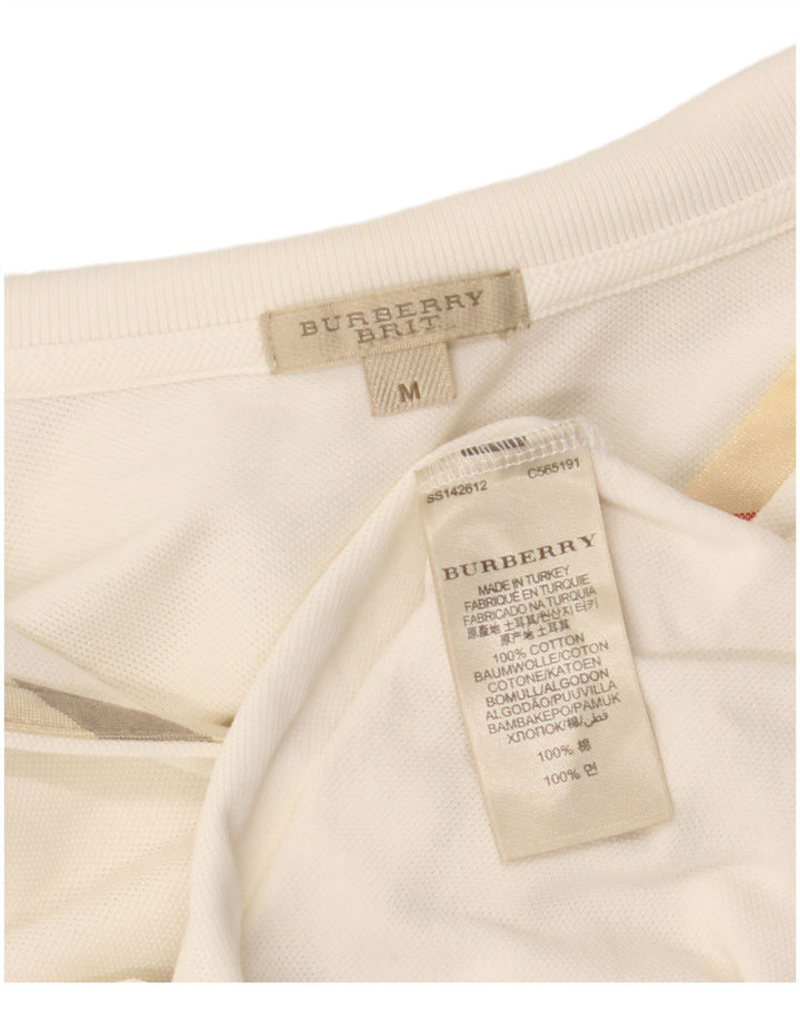 BURBERRY Womens BRIT Polo Shirt UK 12 Medium Off White Cotton