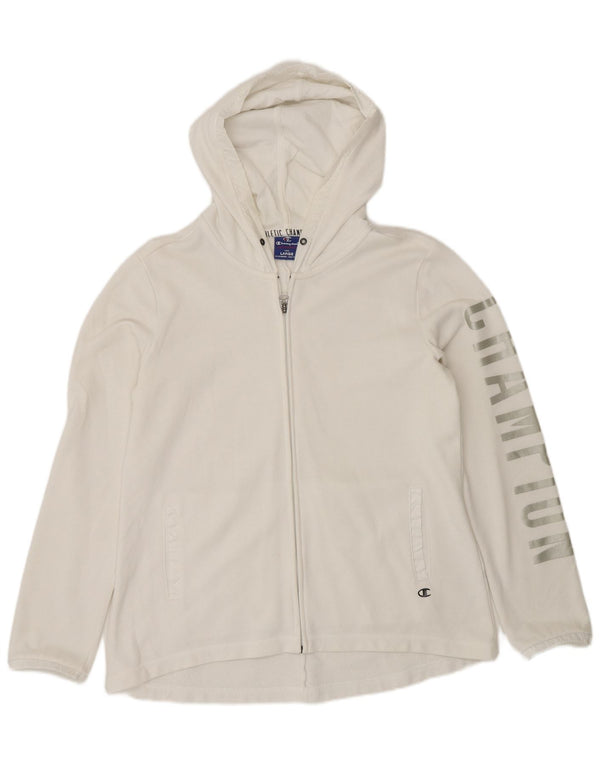 Champion Womens Graphic Zip Hoodie Sweater UK 16 Large White